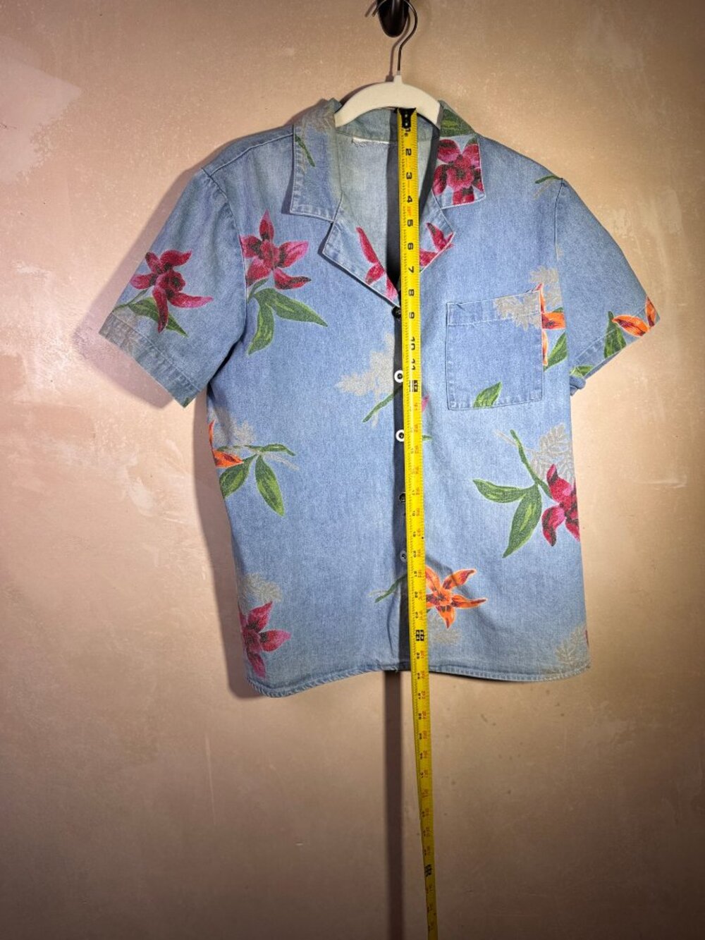 Tropical Floral Chambray Denim Camp Shirt Boxy M - Picture 3 of 11